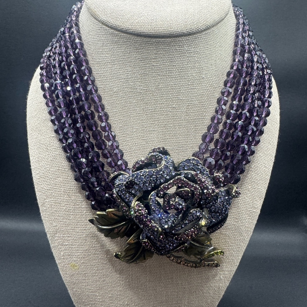 Signed Vintage Heidi Daus Swarovski Crystal Rose Multi Strand Statement Necklace